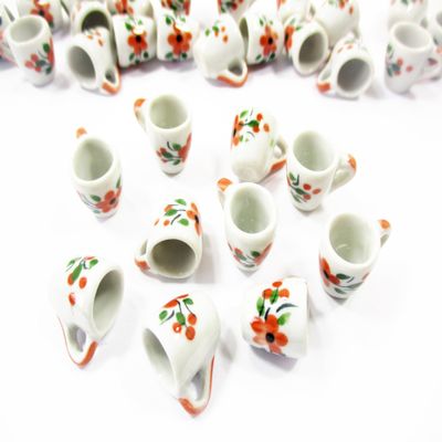 10 Orange Flower Paint Ceramic Tea Coffee Mug Cup Dollhouse Miniatures 13219