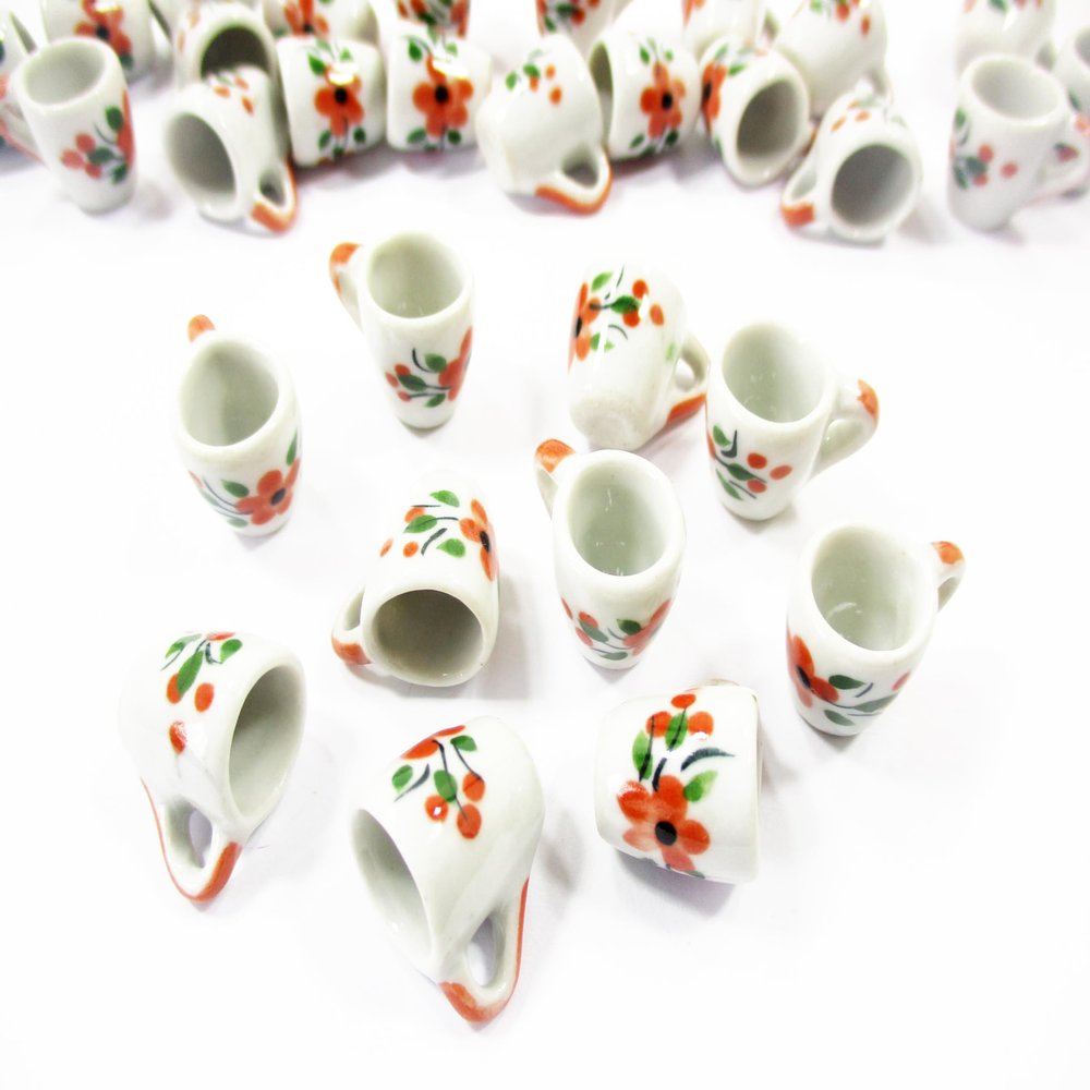 10 Orange Flower Paint Ceramic Tea Coffee Mug Cup Dollhouse Miniatures 13219