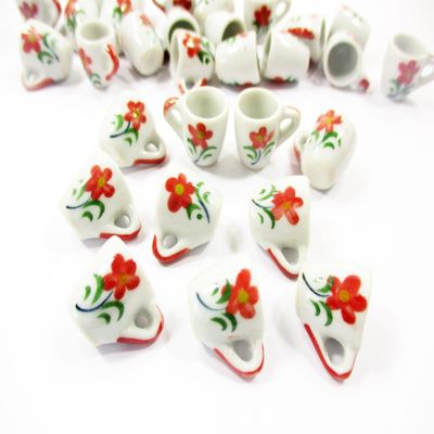 10 Red Flower Hand Paint Ceramic Tea Coffee Mug Cup Dollhouse Miniature 13220