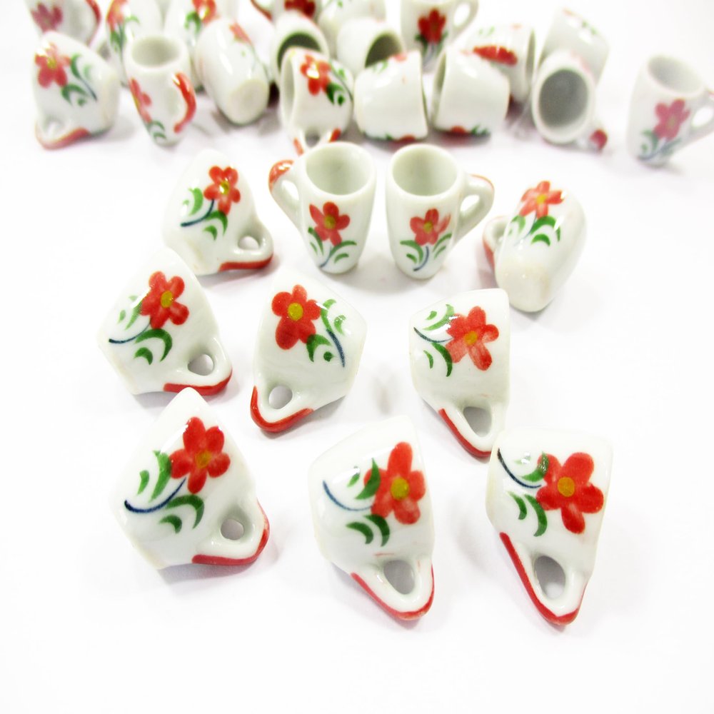 10 Red Flower Hand Paint Ceramic Tea Coffee Mug Cup Dollhouse Miniature 13220