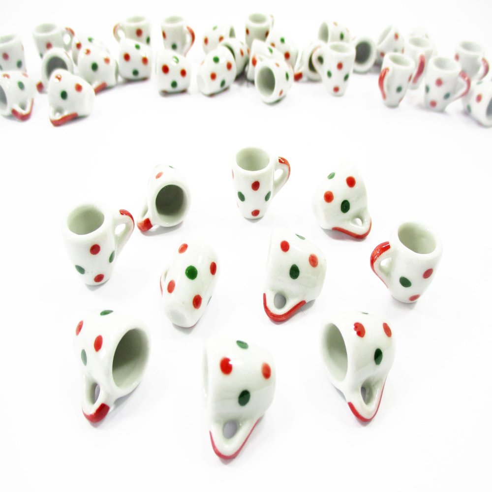 10 Green & Red Spot Paint Ceramic Tea Coffee Mug Cup Dollhouse Miniature 1:6 13224