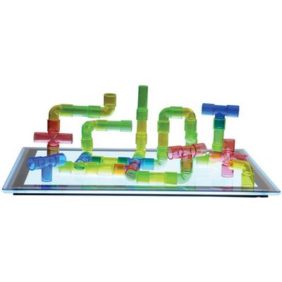Constructive Playthings - JTM-60 80 pc. Translucent Pipe Builders Only for 3D Structures and Light Table Use with 2 3/4" L. Straight Tubes, Elbow Tubes and"T" Tubes for Ages 3 Years and Up