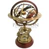 Antique Brass 18" Armillary Sphere Globe Astrolabe Zodiac Engraved Celestial Globe Wooden Base with Compass & Tiger Pillars view 1