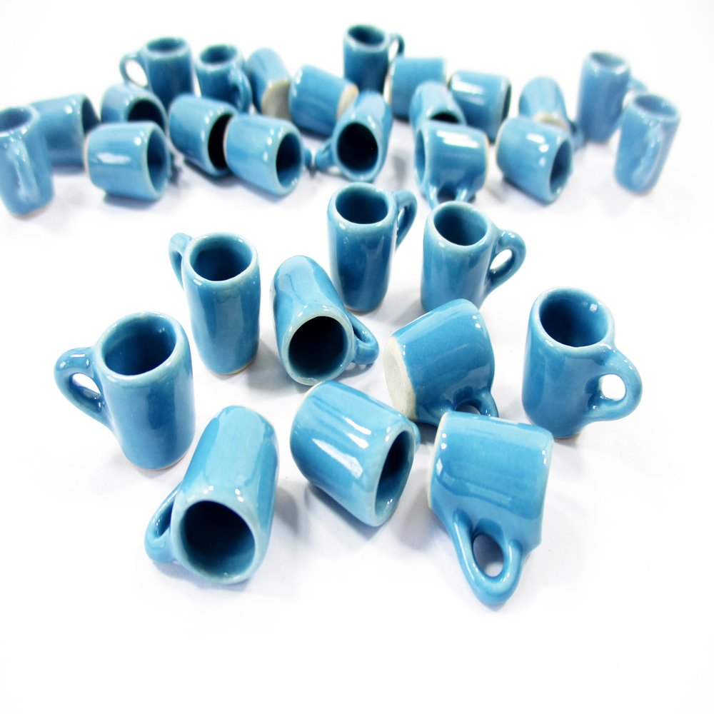 10 Blue Coffee Tea Funnel Mugs Cups 1:6 Dolls House Miniature Supply Ceramic 3865