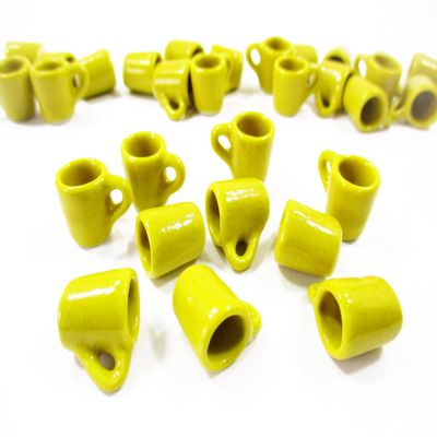 10 Coffee Tea Funnel Cup Mug 1:6 Dollhouse Miniature Yellow Ceramic Supply Deco Charms - 3866