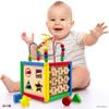 Play22 Wooden Activity Cube for Baby - 6 in-1 Baby Activity Play Cube with Bead Maze, Shape Sorter, Abacus Counting Beads, Counting Numbers, Sliding Shapes, Removable Bead Maze, 8Pcs Stacking Cups view 2