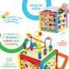 Play22 Wooden Activity Cube for Baby - 6 in-1 Baby Activity Play Cube with Bead Maze, Shape Sorter, Abacus Counting Beads, Counting Numbers, Sliding Shapes, Removable Bead Maze, 8Pcs Stacking Cups view 4