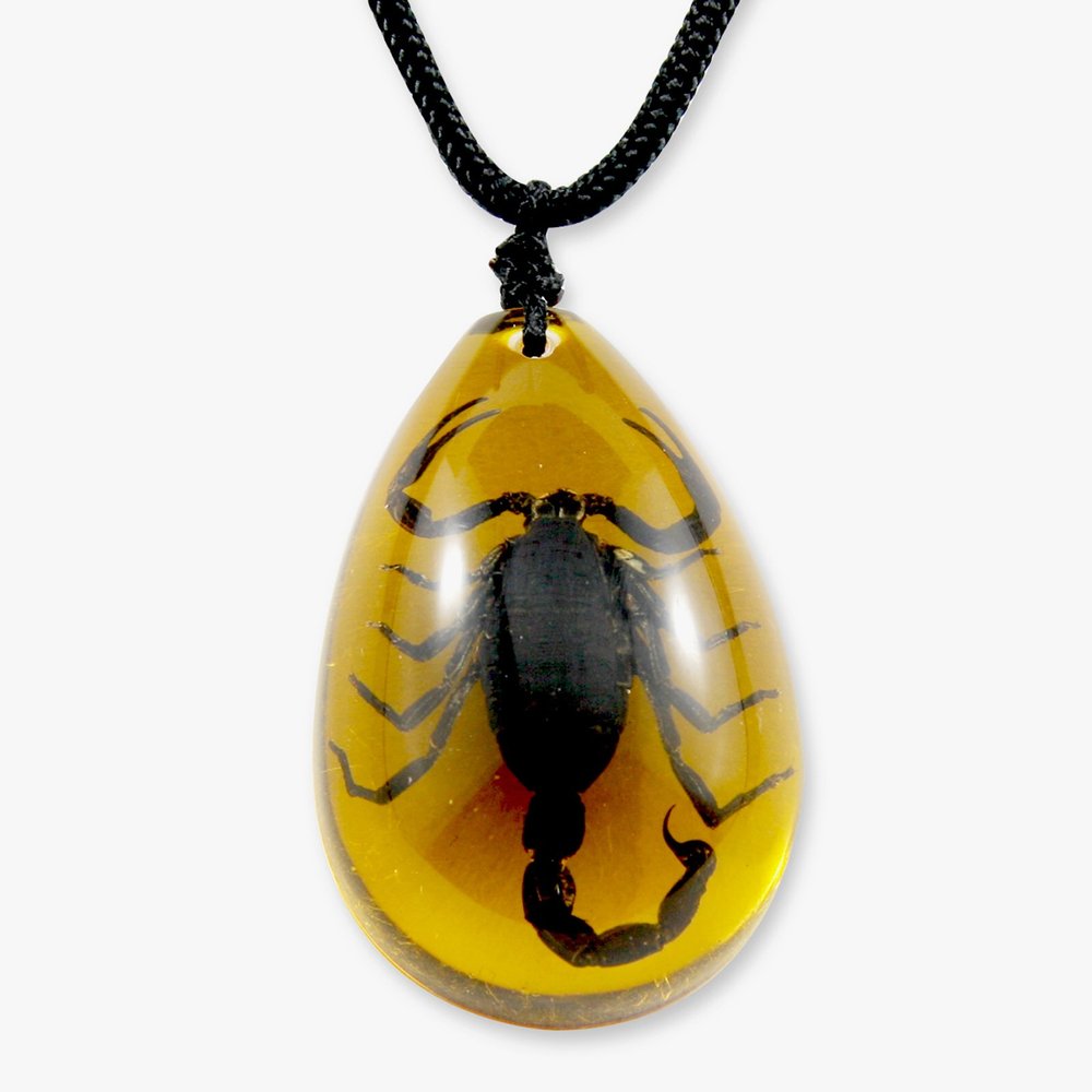 REALBUG Black Scorpion Necklace, Amber, Large