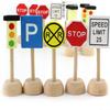 Attatoy Kids Wooden Street Signs Playset (14-Piece Set), Wood Traffic Signs Perfect for Car & Train Set view 1