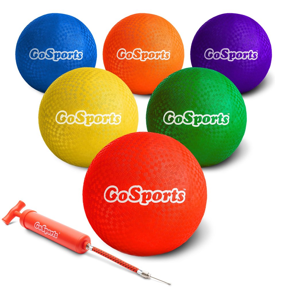 GoSports 8.5 inch Playground Ball (Set of 6) with Carry Bag and Pump - Classic