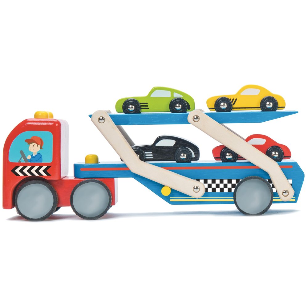 Le Toy Van Motors, Planes & Garages Race Car Transporter Set Premium Wooden Toys for Kids Ages 3 Years & Up
