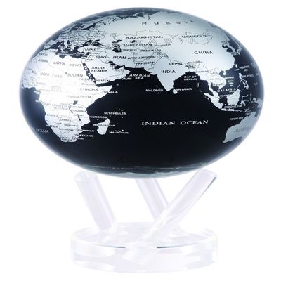 MOVA Globe Metallic Black and Silver 6 | Solar-Powered Rotating Desk Globe with Minimalist Map Design | No Batteries or Cords | Modern Decor Gift