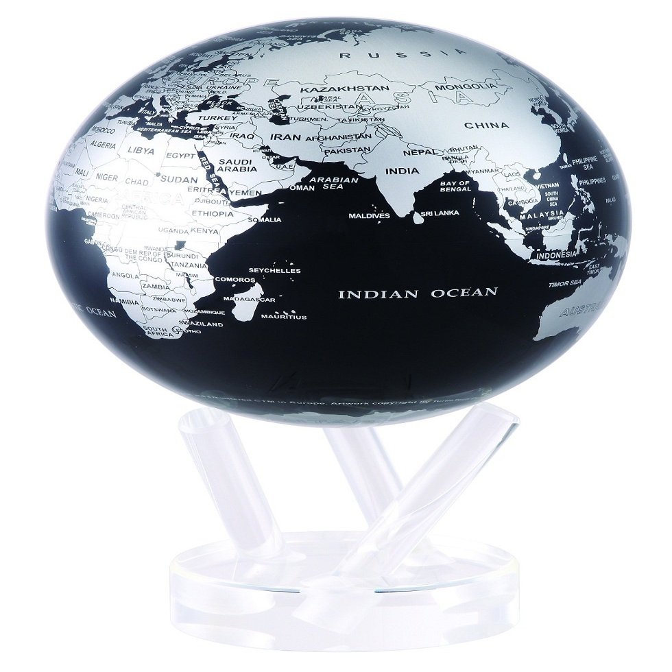 MOVA Globe Metallic Black and Silver 6 | Solar-Powered Rotating Desk Globe with Minimalist Map Design | No Batteries or Cords | Modern Decor Gift