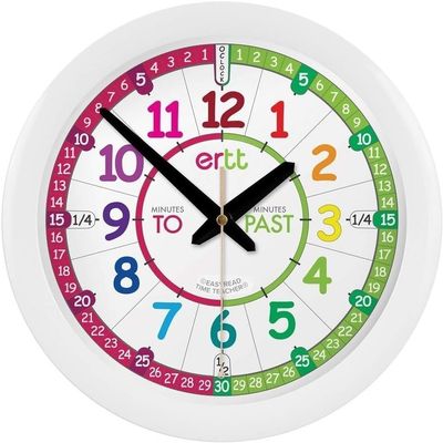 ertt Teaching Wall Clock - Learn The Time Wall Clock - Kids Analog Clock for Classroom, Playroom, Bedroom, Educational Room Decor - School Clock for Kids with Rainbow Face (29cm)