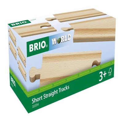 BRIO World 33334 - Premium Short Straight Tracks - 4 Piece Wooden Train Toy Set for Kids | Enhances Motor Skills | FSC-Certified Wood | Compatible with All BRIO Train Sets