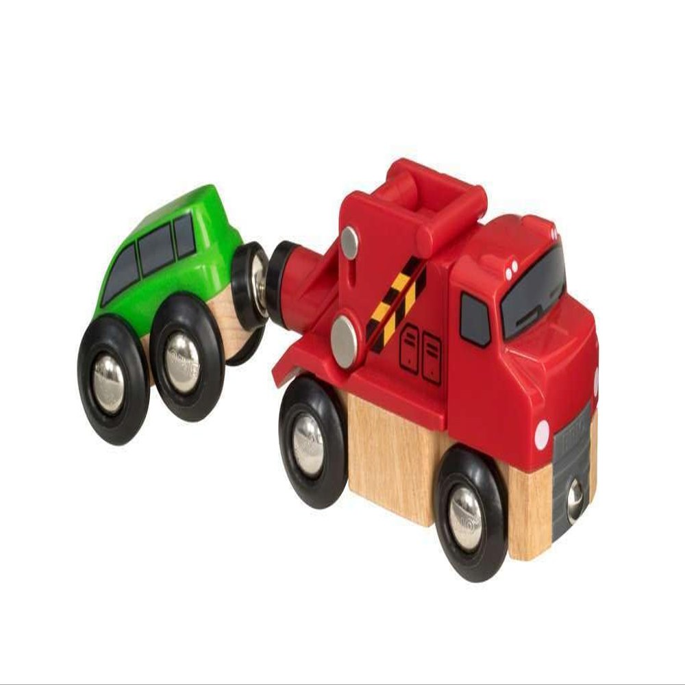 BRIO World 33528 - Reliable Tow Truck - Wooden Toy Train Accessory for Kids Aged 3+ | Magnetic Coupling | Compatible with Other Railway Toys | FSC-Certified Beech Wood