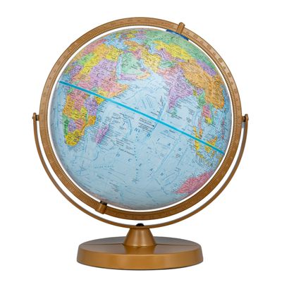 Pioneer 12" Diameter Globe, USA Cartography with Raised Mountain Relief and Sturdy Metal Base. Get a closer look at the world, thanks to the gyro-matic mounting that swings up or down to bring any area into closer view. Vivid colors help to easily di