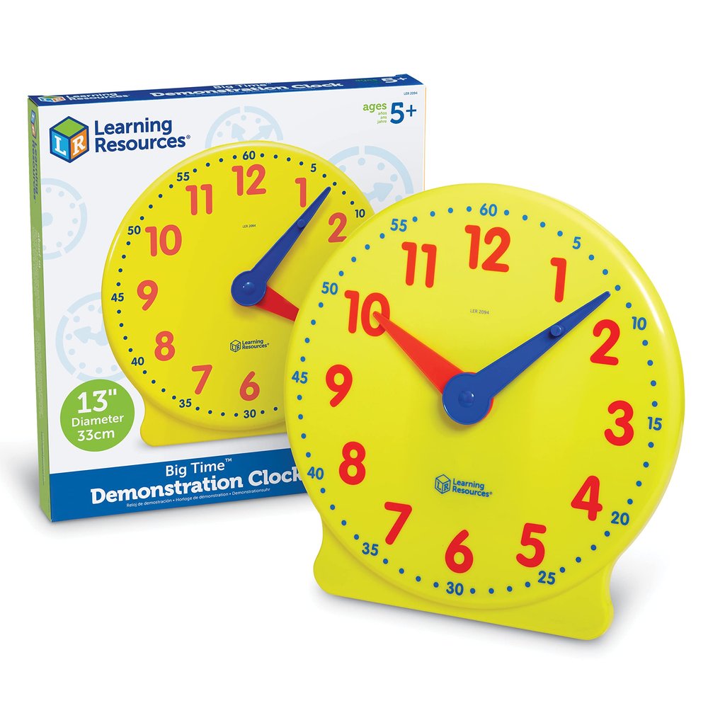 Learning Resources Big Time Learning Clock - Teacher Classroom Must Haves, Elementary School & Montessori Activities, Math Manipulatives, Time Flash Cards, Gifts for Boys and Girls
