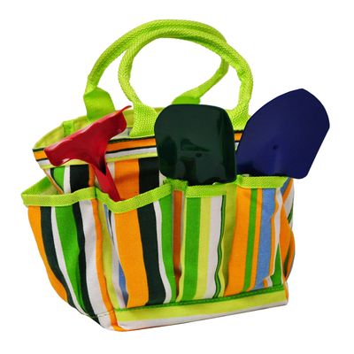 G & F 10012 JustForKids Kids Garden Tools Set with Tote hand rake shovel trowel,Assorted