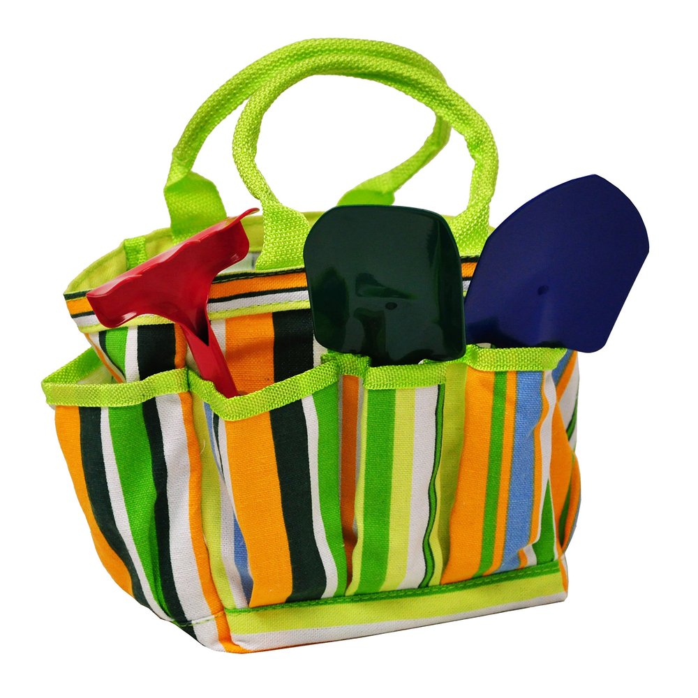 G & F 10012 JustForKids Kids Garden Tools Set with Tote hand rake shovel trowel,Assorted