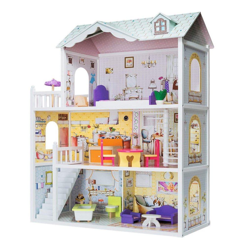 Eichhorn 100002510 Wooden Doll, House, Villa, Colourful