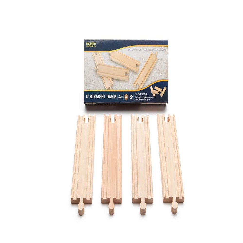 Maxim Enterprise, inc. Wooden Train Track Set, 6" Straight Railway Track for Toy Train, Track Expansion Pack Compatible with Thomas & Friends, Brio Railway Accessories, and Other Major Brands, 4 Pack