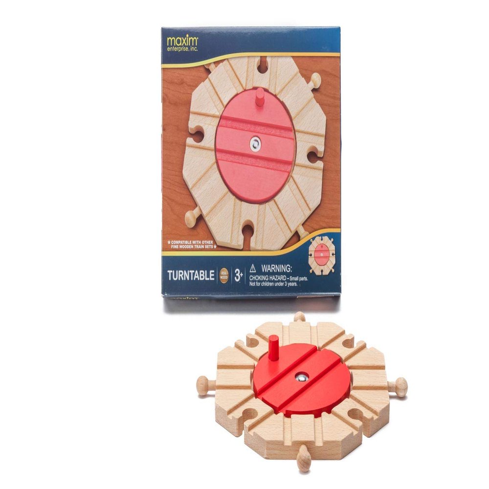 maxim enterprise, inc. Wood Railway Turntable, 8-Way Turn Table for Roundhouse, Wooden Train Track Accessories for Kids Ages 3 and Up, Compatible with Thomas & Friends, Major Brand Wooden Railways
