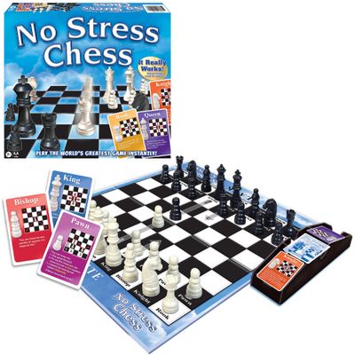 No Stress Chess by Winning Moves Games USA, Celebrating 20 Years as The Chess Teaching Game Using Innovative Action Cards, for 2 Players, Ages 7+ (1091)