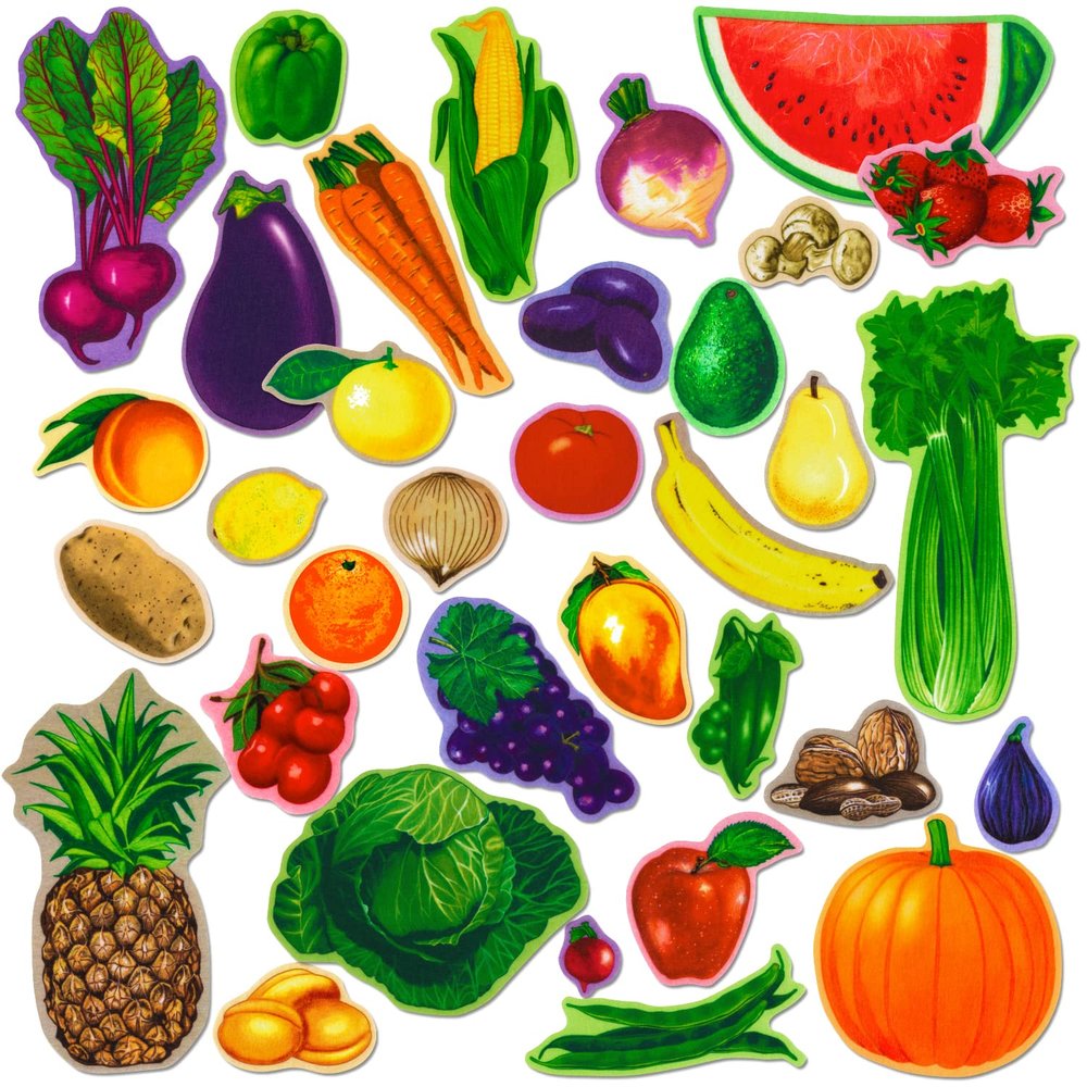Little Folk Visuals Fruits and Vegetables Combo Precut Felt Pieces, 34 Pieces Set