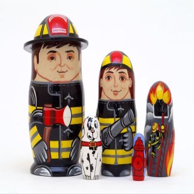 Golden Cockerel Made in Russia Firefighter Nesting Doll 5pc./5" aka Professional Rescue Collectible Babushka Russian Matryoshka Doll 100% Guaranteed!