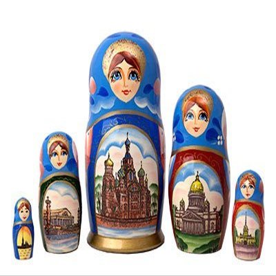 Golden Cockerel White Nights Russian Nesting Doll 5pc./6"