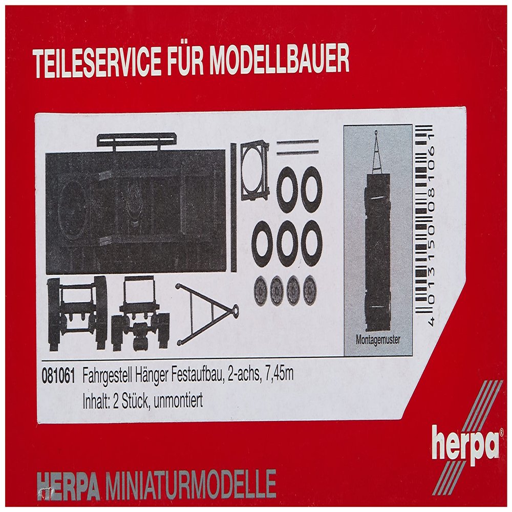 Herpa 081061 081061-Trailer Chassis for 2-axle Fixed Body 7.45 m, Content 2 Pieces