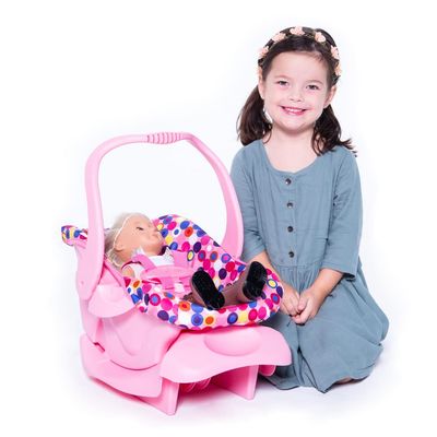 Joovy Toy Car Seat Baby Doll Carrier Featuring Crash-Tested Latch System for Safety, Machine-Washable Cover for Easy Cleaning, and Five-Point Harness - Fits Dolls 12 to 22, Pink
