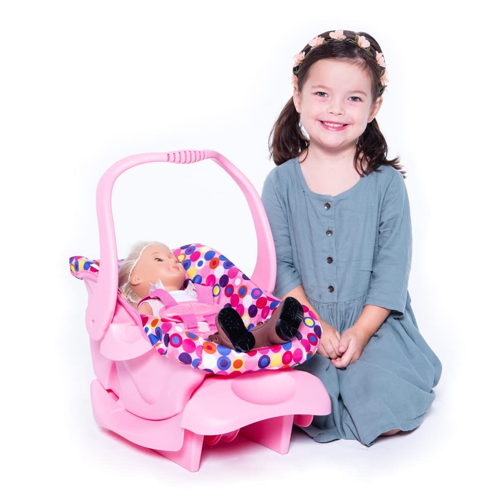 Joovy Toy Car Seat Baby Doll Carrier Featuring Crash-Tested Latch System for Safety, Machine-Washable Cover for Easy Cleaning, and Five-Point Harness - Fits Dolls 12 to 22, Pink