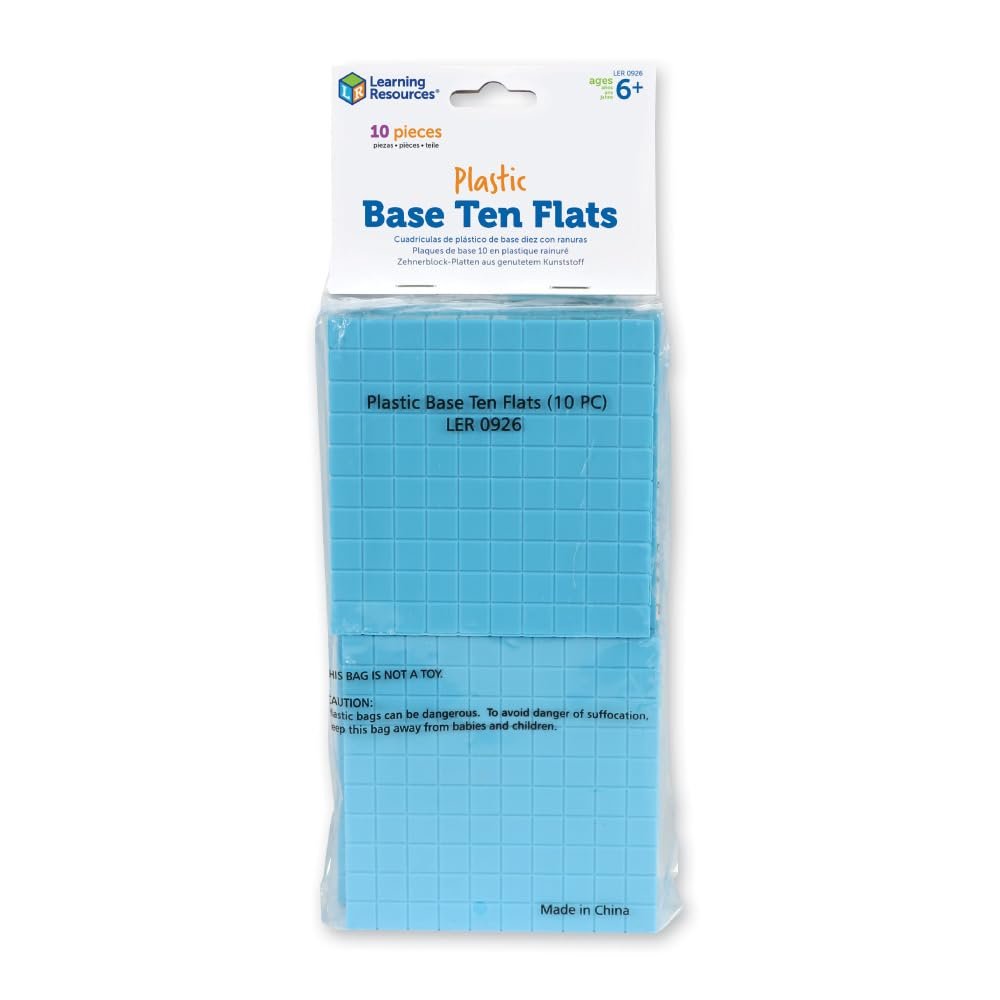 Learning Resources Plastic Base Ten Flats, Early Math, Counting, Place Value, Homeschool, 10 Pieces, Ages 6+