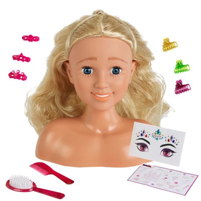 Theo Klein 5205 Makeup and Hair Styling Head I 20 cm High Head with Long Hair I Incl. Hair Accessories and Makeup I Dimensions: 10 cm x 18 cm x 20 cm I Toys for children over 3 years old