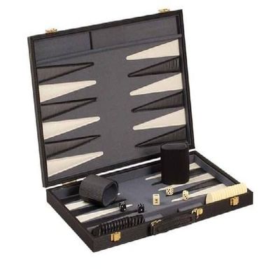 18" Modern Backgammon Set with Black Ribbed Exterior Case