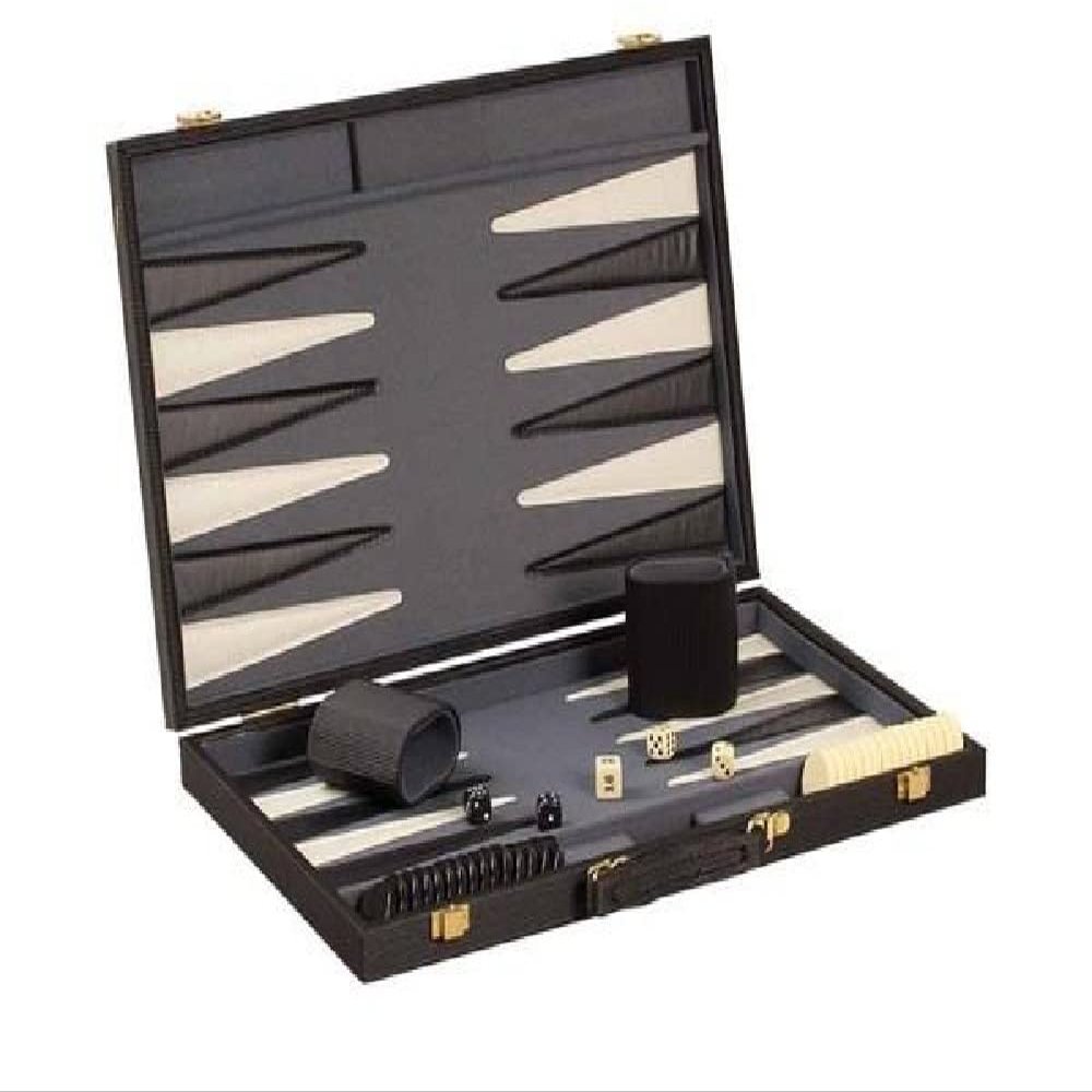 18" Modern Backgammon Set with Black Ribbed Exterior Case