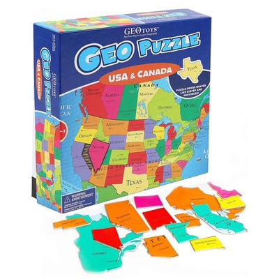GeoToys GeoPuzzle, USA & Canada Jigsaw Puzzles, 69 Pc Geography Puzzle, Geography Game, Map Puzzle - Jigsaw Puzzles for Kids Ages 6-9, Stocking Stuffers for Kids, Christmas Gifts for Grandkids