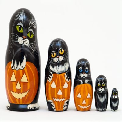 Golden Cockerel Halloween Cats Russian Nesting Doll 5pc./5"