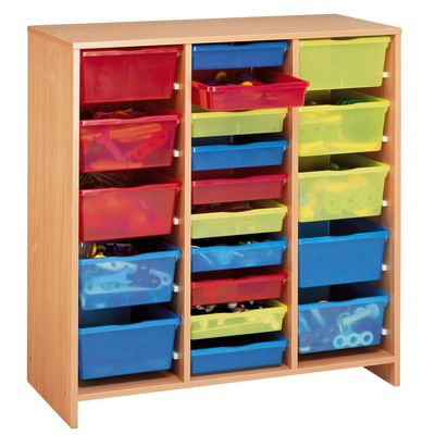 NATHAN 372474 Tall Unit with 20 Multicoloured Trays, Beech Effect Melamine, Multi Color