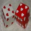 1" Huge White And Red Hearts Opaque Dice Pair view 1