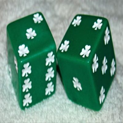 1" Huge Green with White Shamrocks Opaque Dice Pair