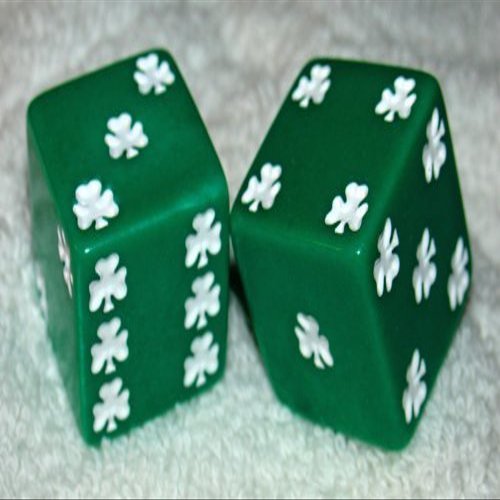 1" Huge Green with White Shamrocks Opaque Dice Pair