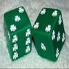 1" Huge Green with White Shamrocks Opaque Dice Pair view 1