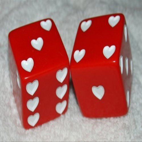 1" Huge Red with White Hearts Opaque Dice Pair