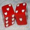 1" Huge Red with White Hearts Opaque Dice Pair view 1