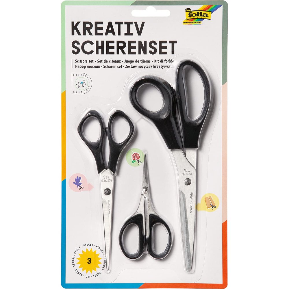 Folia Nice set of 3 black scissors, large, medium, filigree