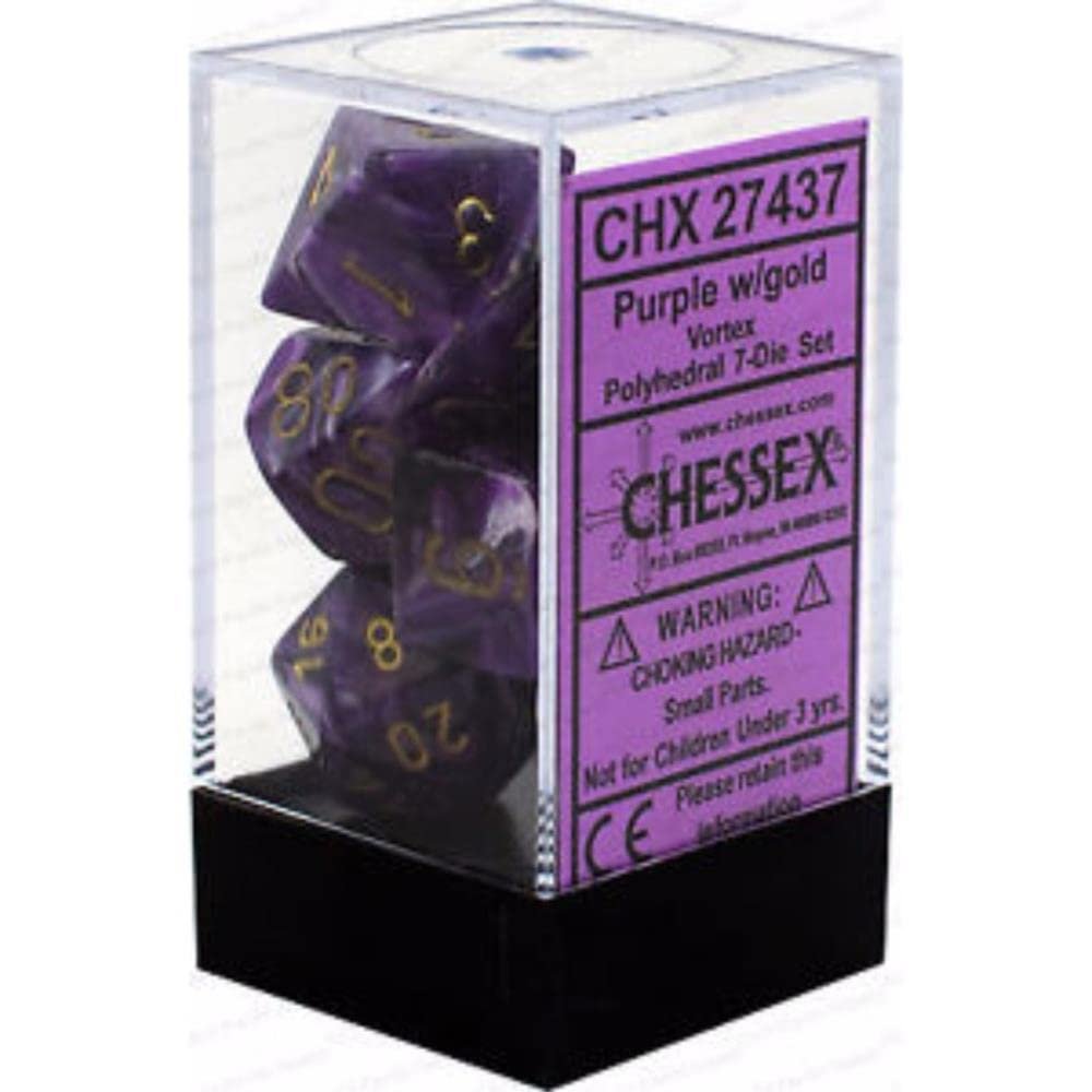 Chessex CHX27437 Dice-Vortex Purple/Gold Set, Multicolor, Large (18mm - 25mm)