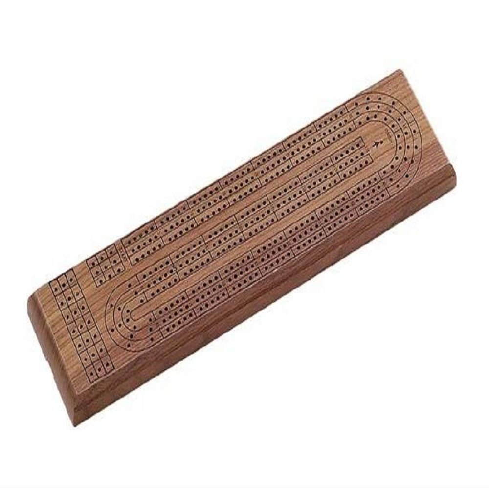 15" Wooden Walnut 3 Track Cribbage Game Board, Medium Brown